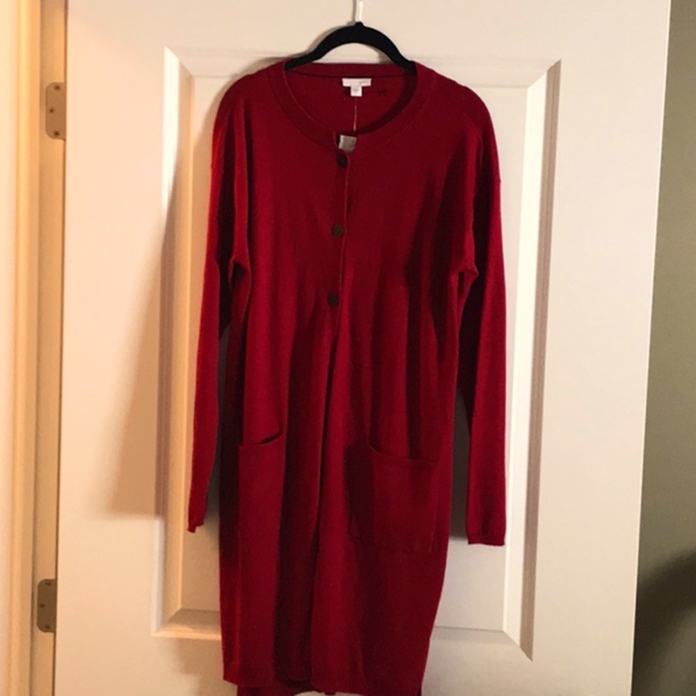 J. Jill Red Cardigan DUSTER sweater-Size M